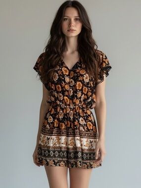 NWT Boho Floral V-Neck Romper Small Dark Floral Size Small